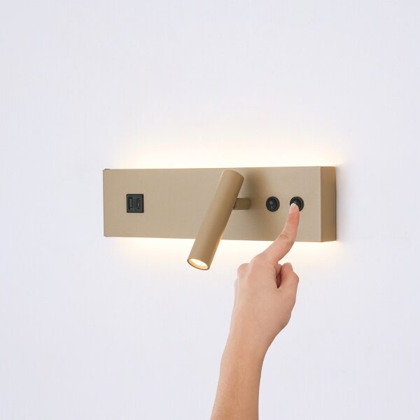 Brilagi-LED Faretto da parete con porta USB NOCTIS LED/3W/230V+LED/9W beige