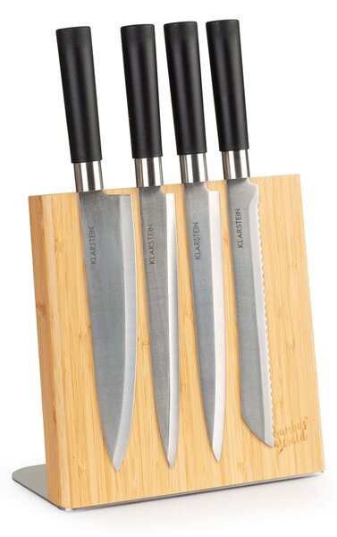 Klarstein Blocco portacoltelli inclinato, magnetico, per 4-6 coltelli, bambu, acciaio inox