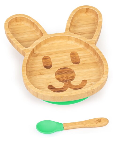 Klarstein Stoviglie per bambini piatto di bambù e cucchiaio da 250 ml incl. ventosa 18 x 18 cm