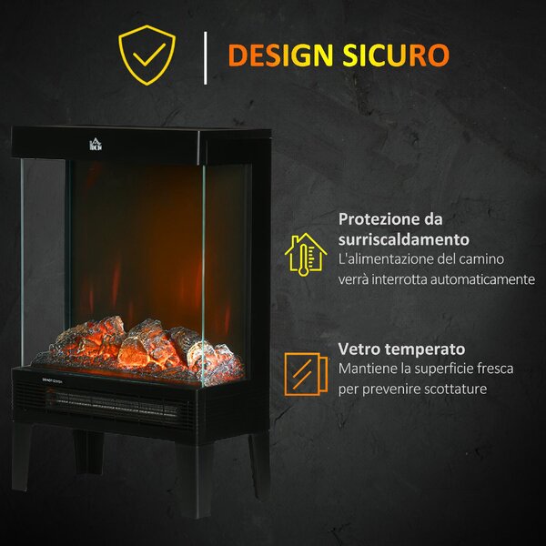 DecHome Camino Elettrico 1000W / 2000W con Fiamma LED Realistica e Controllo Temperatura 40.5x20x62 cm Nero - 301V90BK-820