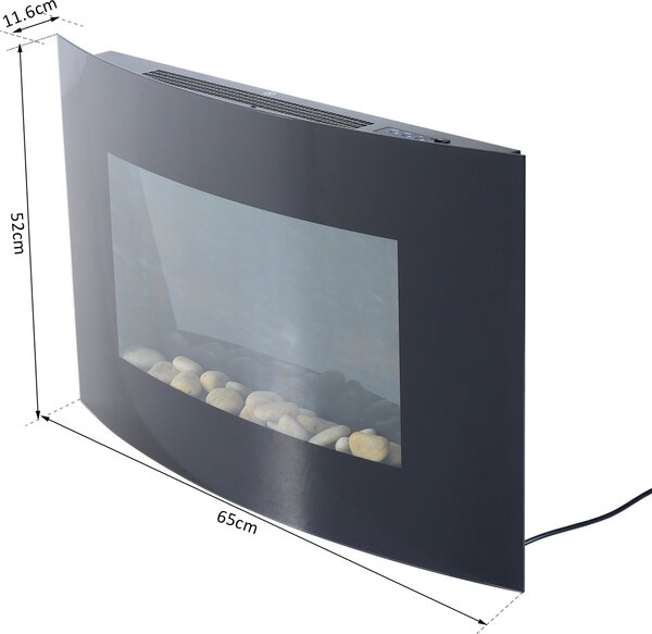 DecHome Caminetto Elettrico da Parete In Acciaio Inox Vetro Temperato Potenza 900W/1800 Watt - 8D0014
