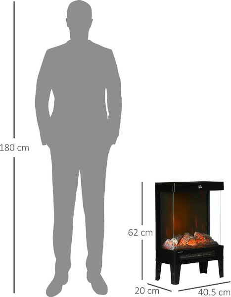 DecHome Camino Elettrico 1000W / 2000W con Fiamma LED Realistica e Controllo Temperatura 40.5x20x62 cm Nero - 301V90BK-820