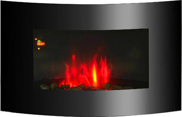 DecHome Caminetto Elettrico da Parete In Acciaio Inox Vetro Temperato Potenza 900W/1800 Watt - 8D0014