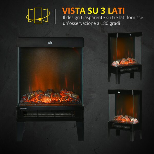 DecHome Camino Elettrico 1000W / 2000W con Fiamma LED Realistica e Controllo Temperatura 40.5x20x62 cm Nero - 301V90BK-820