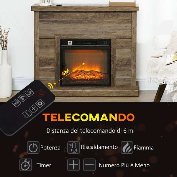 DecHome Camino Elettrico 1800W con Effetto Fiamma e Telecomando in Legno Metallo e Vetro 96.5x22x81.7 cm colore Legno - 140LRS395