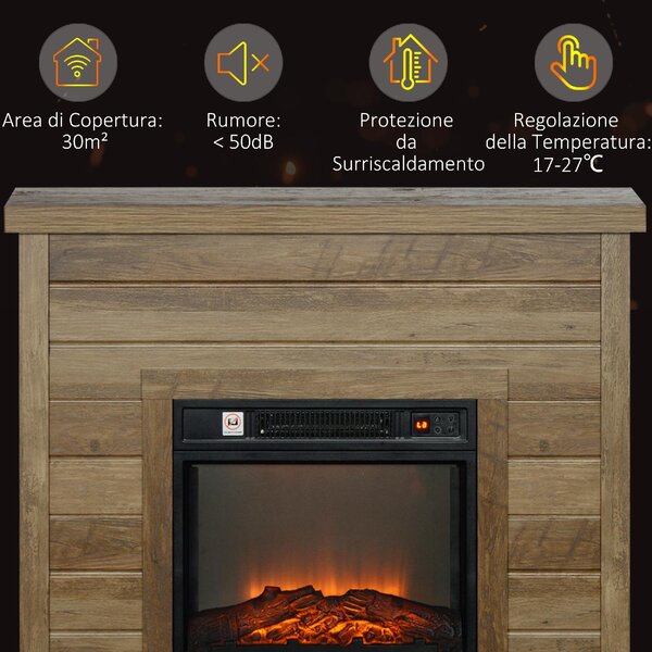 DecHome Camino Elettrico 1800W con Effetto Fiamma e Telecomando in Legno Metallo e Vetro 96.5x22x81.7 cm colore Legno - 140LRS395