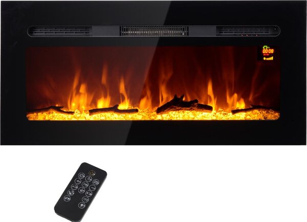 DecHome Camino Elettrico 1800W Regolabile con Telecomando in Acciaio e Vetro Temperato 91.4x15.8x45 cm colore Nero - 130BKS401