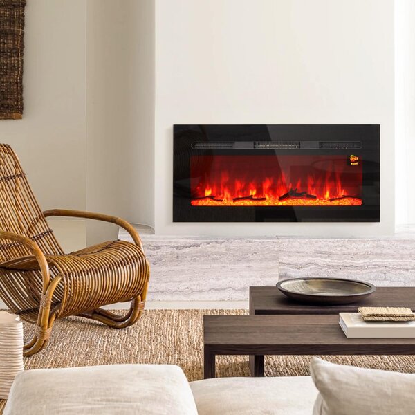 DecHome Camino Elettrico 1800W Regolabile con Telecomando in Acciaio e Vetro Temperato 91.4x15.8x45 cm colore Nero - 130BKS401