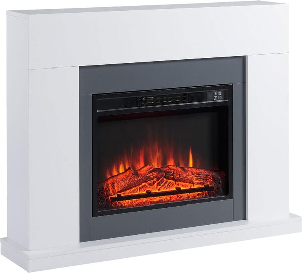 DecHome Camino Elettrico a Parete con Effetto Fiamma e timer Copertura 37mq Bianco