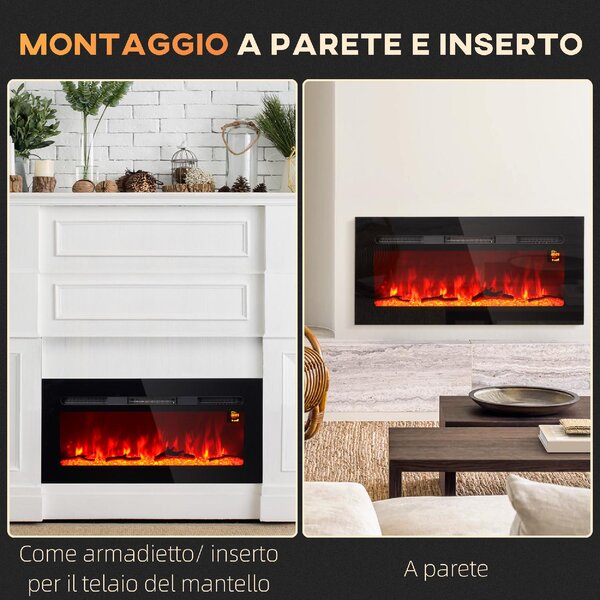 DecHome Camino Elettrico 1800W Regolabile con Telecomando in Acciaio e Vetro Temperato 91.4x15.8x45 cm colore Nero - 130BKS401