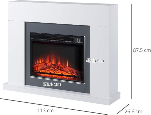 DecHome Camino Elettrico a Parete con Effetto Fiamma e timer Copertura 37mq Bianco