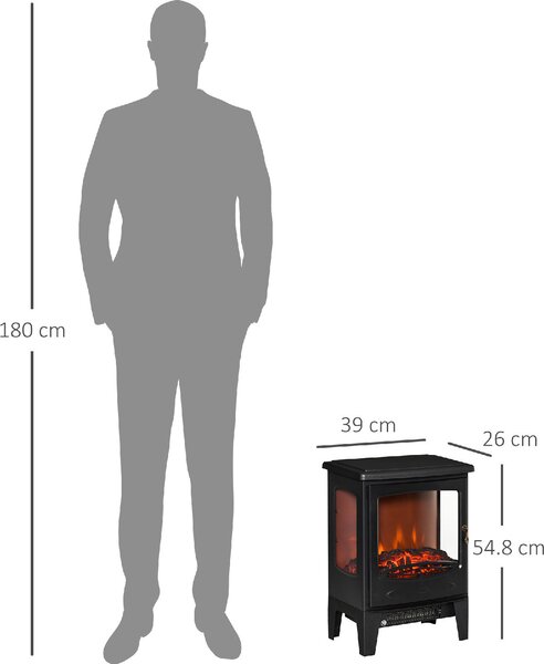 DecHome Camino Elettrico Effetto Fiamma e 3 Lati Aperti Temperatura Regolabile Copertura 20-25mq Nero - 222V90BK/820