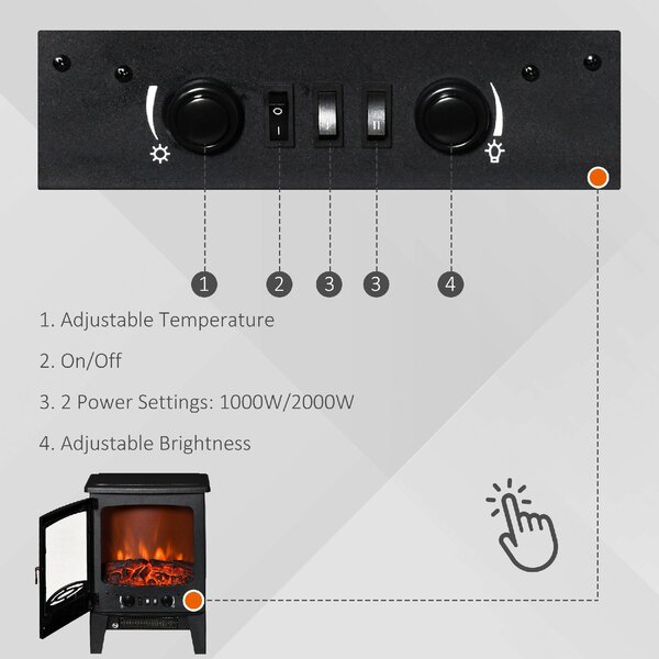 DecHome Camino Elettrico Effetto Fiamma e 3 Lati Aperti Temperatura Regolabile Copertura 20-25mq Nero - 222V90BK/820