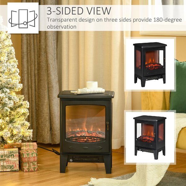DecHome Camino Elettrico Effetto Fiamma e 3 Lati Aperti Temperatura Regolabile Copertura 20-25mq Nero - 222V90BK/820