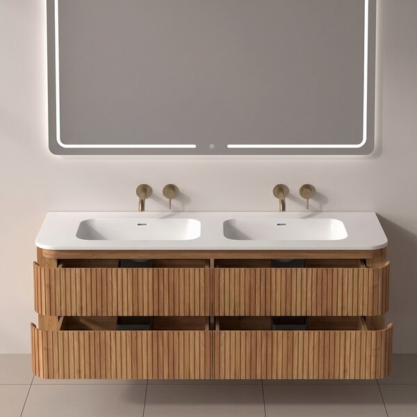 Mobile bagno 140 cannettato con lavabo solid stone | KAM-NORTH-140 - KAMALU