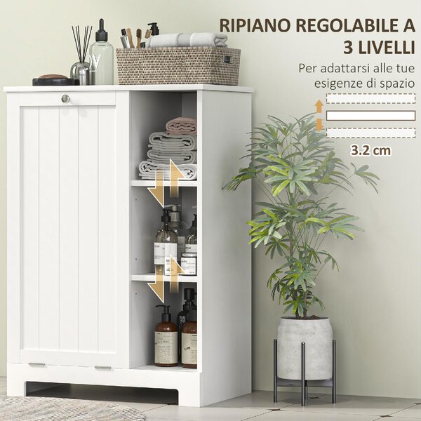 DecHome Mobile Bagno Portabiancheria con Cesto Rimovibile e Ripiani Regolabili 60x38x86 cm colore Bianco