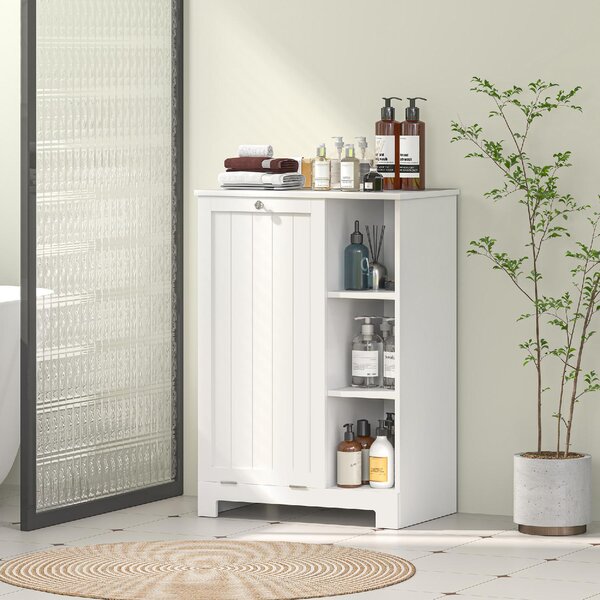 DecHome Mobile Bagno Portabiancheria con Cesto Rimovibile e Ripiani Regolabili 60x38x86 cm colore Bianco