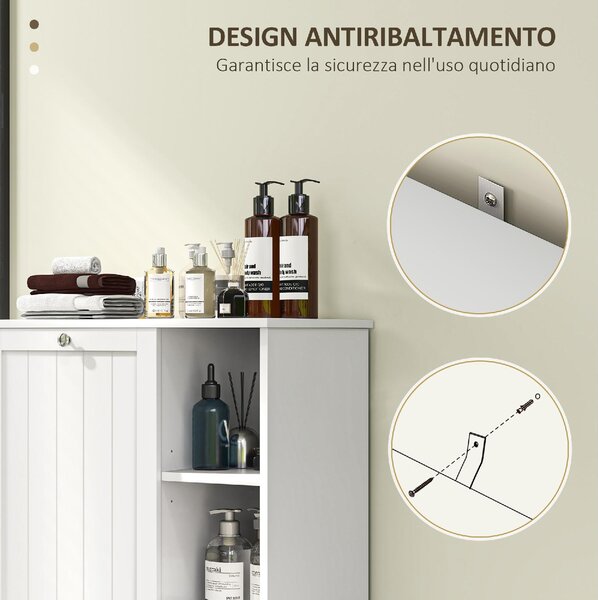 DecHome Mobile Bagno Portabiancheria con Cesto Rimovibile e Ripiani Regolabili 60x38x86 cm colore Bianco