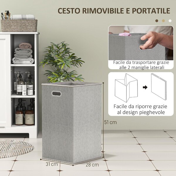 DecHome Mobile Bagno Portabiancheria con Cesto Rimovibile e Ripiani Regolabili 60x38x86 cm colore Bianco