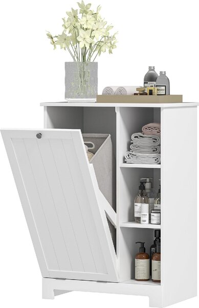 DecHome Mobile Bagno Portabiancheria con Cesto Rimovibile e Ripiani Regolabili 60x38x86 cm colore Bianco