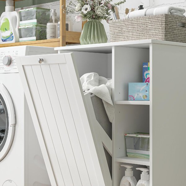 DecHome Mobile Bagno Portabiancheria con Cesto Rimovibile e Ripiani Regolabili 60x38x86 cm colore Bianco