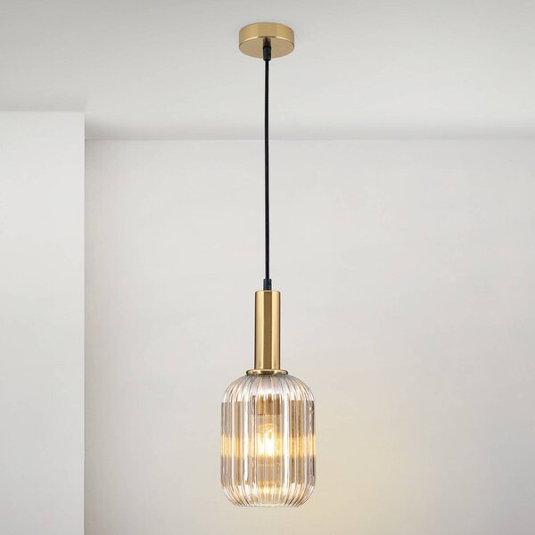 ORION Lampada a sospensione in vetro Carneval, dimmerabile, Crema / Ambra, Soggiorno / Sala da pranzo, Vetro, Lampada a sospensione