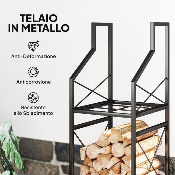 VivaGarden Portalegna a 2 Livelli in Metallo con Base Rialzata 34x30x80 cm colore Nero - W745BK