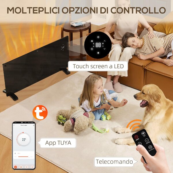 DecHome Riscaldatore a Convezione 2000W Temperatura Regolabile con Telecomando Timer 24h e Settimanale colore Nero - 682BKS552