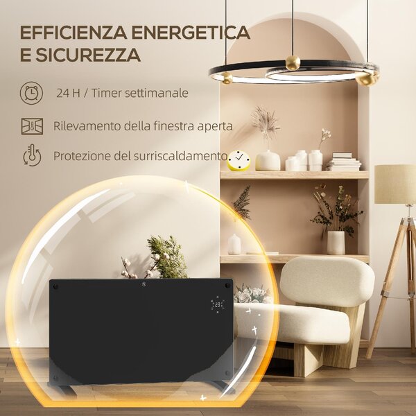DecHome Riscaldatore a Convezione 2000W Temperatura Regolabile con Telecomando Timer 24h e Settimanale colore Nero - 682BKS552