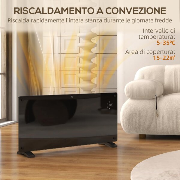 DecHome Riscaldatore a Convezione 2000W Temperatura Regolabile con Telecomando Timer 24h e Settimanale colore Nero - 682BKS552