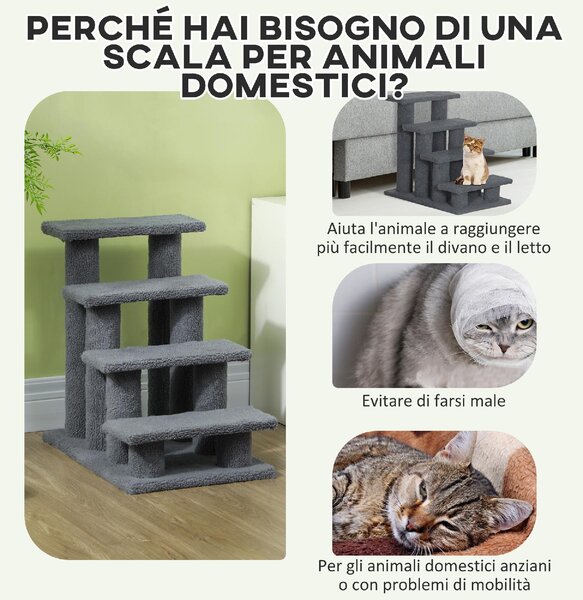 AllMyPets Scaletta per Cani e Gatti a 4 Gradini con Rivestimento in Peluche 61x41x60 cm colore Grigio - K757GY