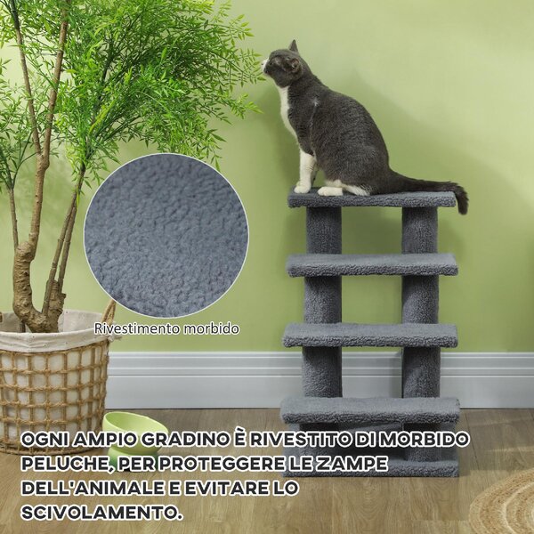 AllMyPets Scaletta per Cani e Gatti a 4 Gradini con Rivestimento in Peluche 61x41x60 cm colore Grigio - K757GY