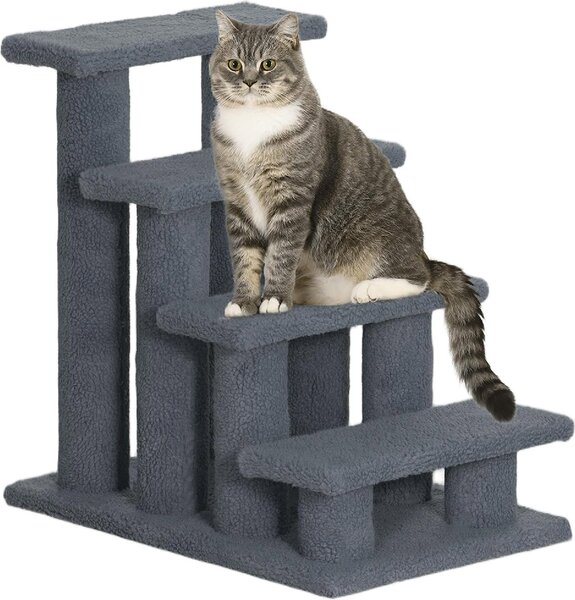 AllMyPets Scaletta per Cani e Gatti a 4 Gradini con Rivestimento in Peluche 61x41x60 cm colore Grigio - K757GY