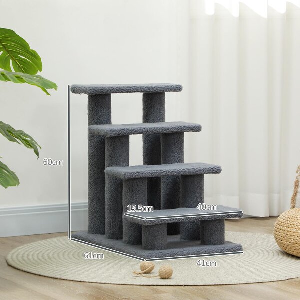 AllMyPets Scaletta per Cani e Gatti a 4 Gradini con Rivestimento in Peluche 61x41x60 cm colore Grigio - K757GY