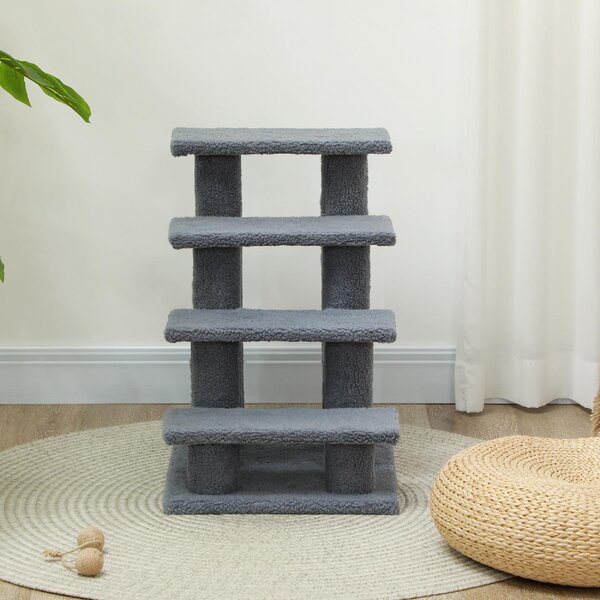 AllMyPets Scaletta per Cani e Gatti a 4 Gradini con Rivestimento in Peluche 61x41x60 cm colore Grigio - K757GY