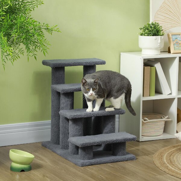 AllMyPets Scaletta per Cani e Gatti a 4 Gradini con Rivestimento in Peluche 61x41x60 cm colore Grigio - K757GY