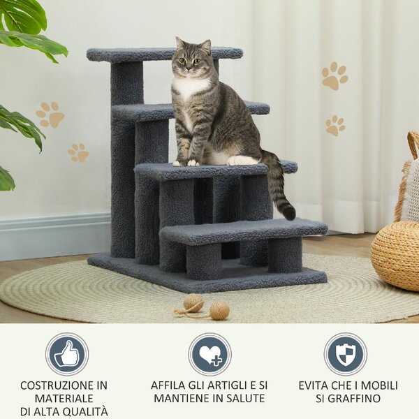 AllMyPets Scaletta per Cani e Gatti a 4 Gradini con Rivestimento in Peluche 61x41x60 cm colore Grigio - K757GY