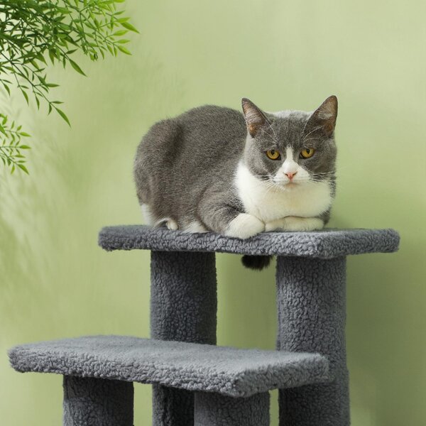 AllMyPets Scaletta per Cani e Gatti a 4 Gradini con Rivestimento in Peluche 61x41x60 cm colore Grigio - K757GY