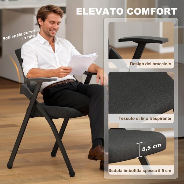 DecHome Sedia da Ufficio con Braccioli in Tessuto Mesh colore Nero