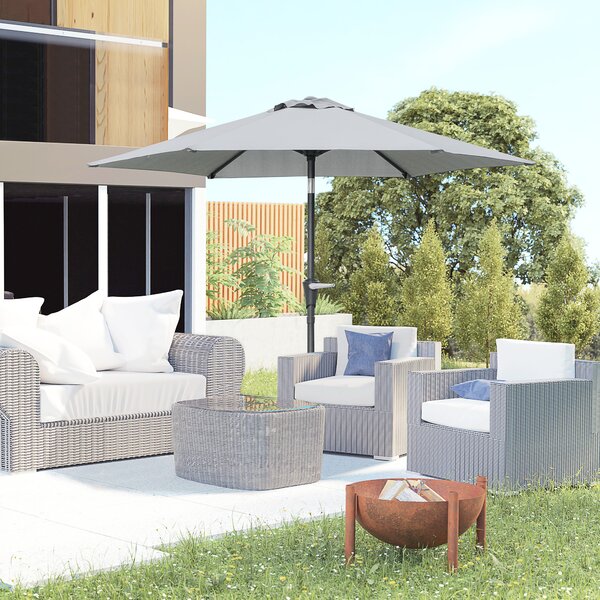 Outsunny Ombrellone da Giardino Inclinabile 2.3x2m con Apertura a Manovella e 6 Stecche, Grigio|Aosom