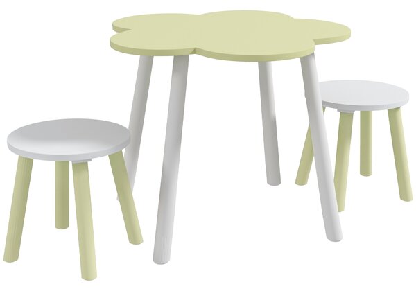 ZONEKIZ Set Tavolo e Sedie per Bambini 2-5 Anni, 3 pezzi in MDF e Legno di Pino con Design a Fiori, Giallo e Bianco|Aosom