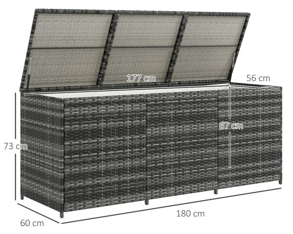 Outsunny Panca Contenitore Rialzata con Fodera Interna, in Acciaio e Rattan, 180x60x73 cm, Grigio e Crema|Aosom