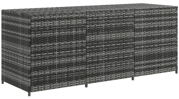 Outsunny Panca Contenitore Rialzata con Fodera Interna, in Acciaio e Rattan, 180x60x73 cm, Grigio e Crema|Aosom