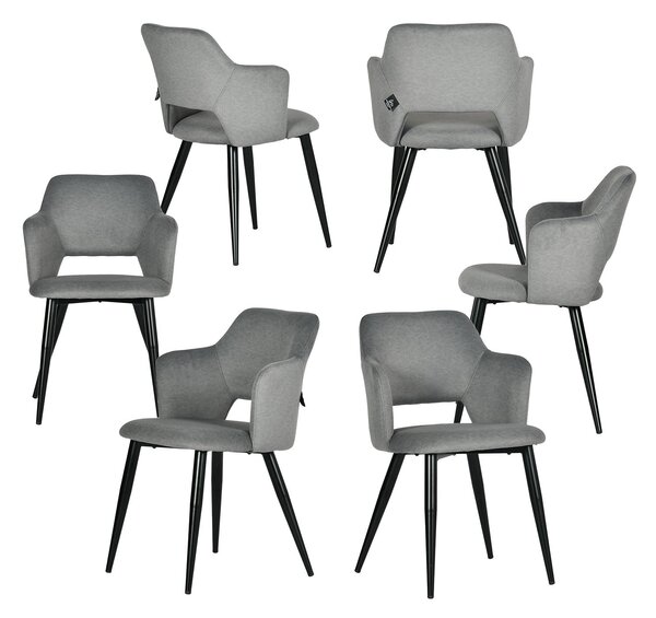 Meubles Cosy - Set da 6 sedie da pranzo in stile scandinavo con braccioli, rivestimento ecologico e seduta imbottita, grigio - AKANJI CC