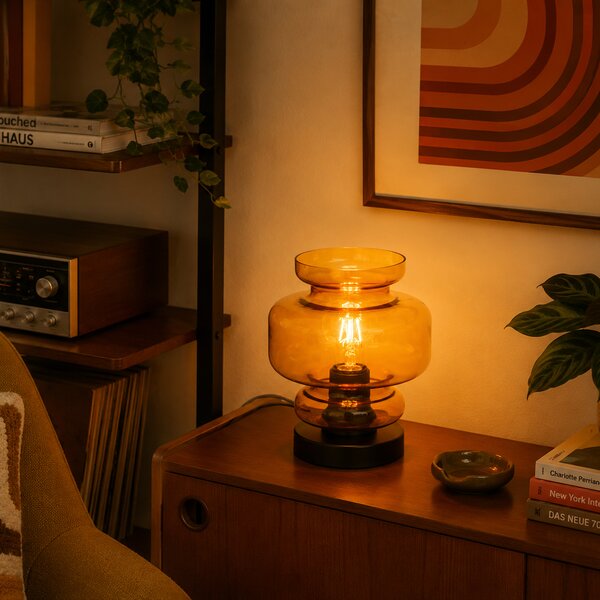 Lampada da tavolo retrò nera con vetro arancione - Denise
