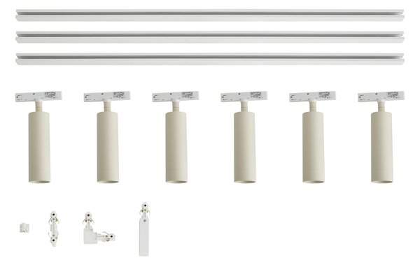 Sistema di illuminazione a binario moderno bianco con 6 faretti beige monofase - Slimline Uzzy