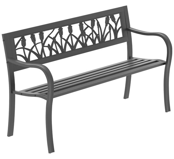 Panchina da giardino in acciaio Garden Vida a 3 posti, motivo a tulipano
