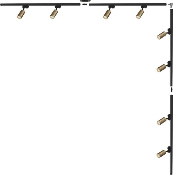 Kit binario a L 2x2m nero con faretti dorati monofase 3582 Zuma Line