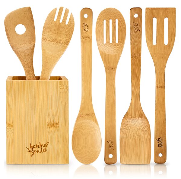 Klarstein Set di utensili da cucina con contenitore di stoccaggio set da 6 sostenibile leggero bambù