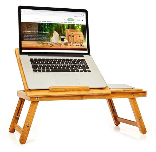 Blumfeldt Vassoio da letto pieghevole laptop tavolo altezza regolabile 54x21-29x35cm (LxAxP) bambù
